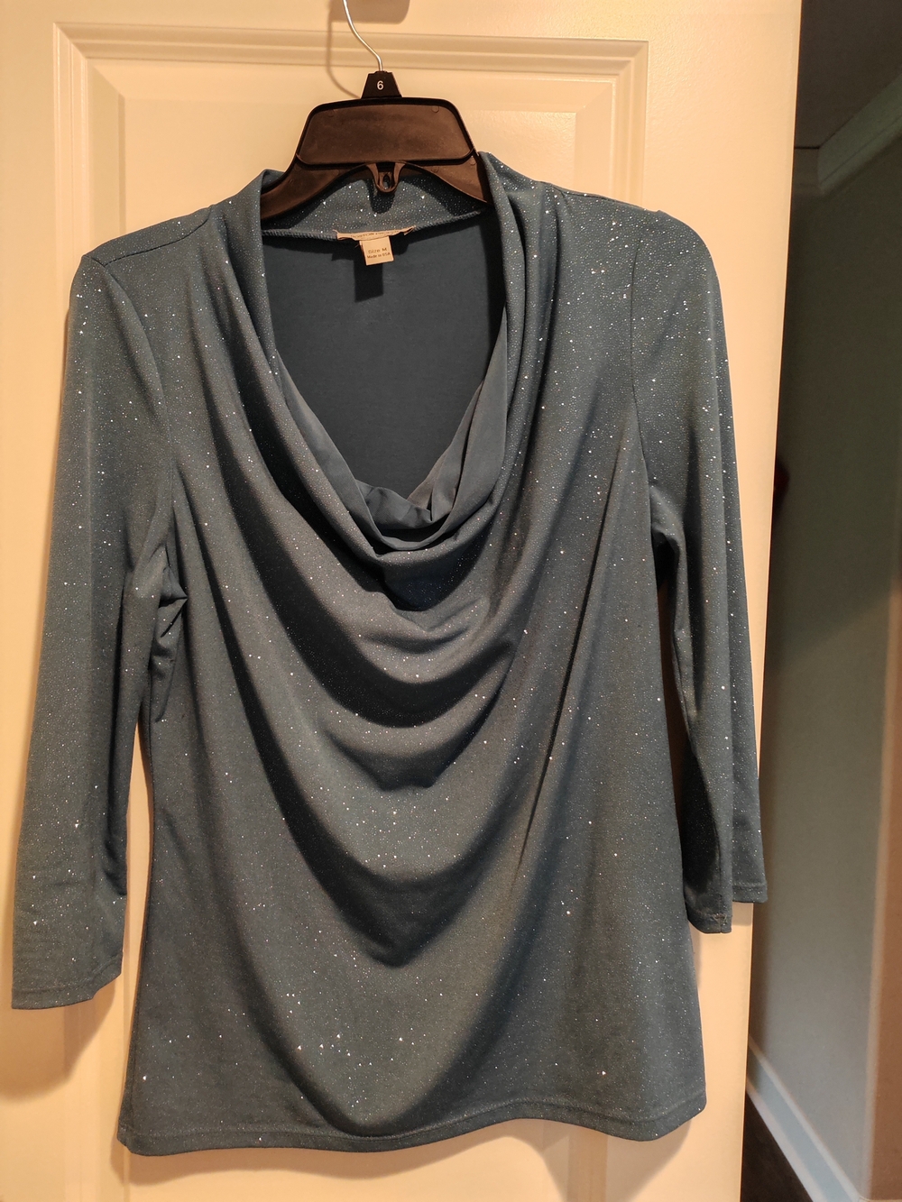Boston Proper Teal Sparkle Cowl Neck Sweater